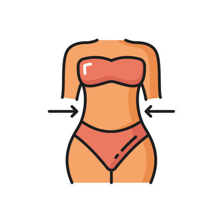 Spa massage, body lifting and weight loss icon isolated. Vector girl with sexy figure loss weight, lady in good shape, body health care treatment. Fitness, hydration and lifting, spa salon proceduresのイラスト素材