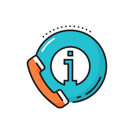 Phone with information bubble isolated line icon. Vector helpdesk sign, travel consulting and instructions symbol. Retro receiver with chat info information bubble, fax and support center signのイラスト素材