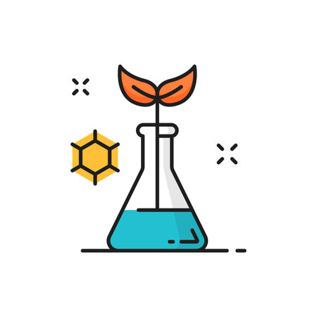 Plant breeding and agricultural genetics isolated color line icon. Vector vegetable hydroponic system, agriculture in greenhouse. Exploring new methods of plant breeding, genetically modified sproutのイラスト素材