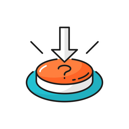 Question mark push button, emergency help service isolated color line icon. Vector interrogation...