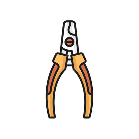 Pet nail clippers isolated thin line icon. Vector dogs and cats nails cutting tool, pedigree canine claws cutters, scissors for kittens and puppies. Trimming pliers hygiene accessory cutting equipmentのイラスト素材
