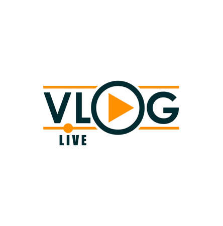Vlog icon, TV broadcast live stream and online video blog, player. Blogger or vlogger channel or social media stream vector icon with player arrow for video tube or live web podcastのイラスト素材