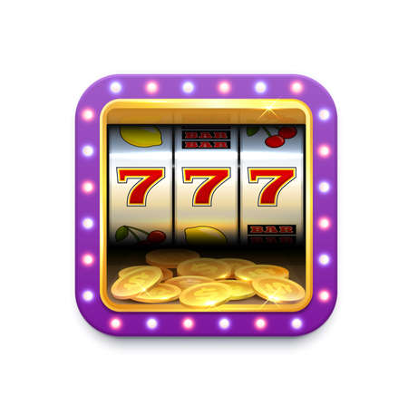 Casino slot machine roulette vector icon, online game, jackpot and gamble play app. Casino and lucky poker gable game mobile application button with gold coins money and 777 win spin jackpotのイラスト素材