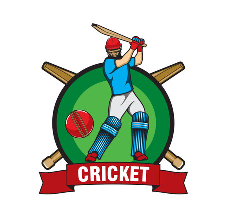Cricket game icon with batsman and ball. Cricket sport team, professional league club championship,...