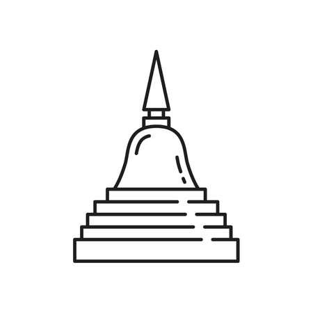 Stupa of reconciliation Buddhism religious symbol isolated thin line icon. Vector four octagonal steps with equal sides of stupa Thailand sign, Buddha resolution of dispute among sangh, stupa shrineのイラスト素材