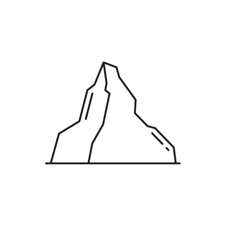 Matterhorn mountain symbol of Switzerland isolated thin line icon. Vector Mount Monte Cervino peak in Alps, Swiss winter hobby sport adventure sign, travel landmark outline. Himalaya everestのイラスト素材