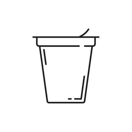 Yougurt in plastic cup probiotics supplement for maintaining healthy balance of gut bacteria isolated outline icon. Vector immune and digestive health prebiotics in bottle package, thin line packagingのイラスト素材
