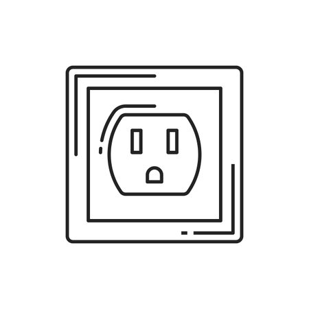 Electric socket isolated power outlet thin line icon. Vector USA american socket-outlet, power...
