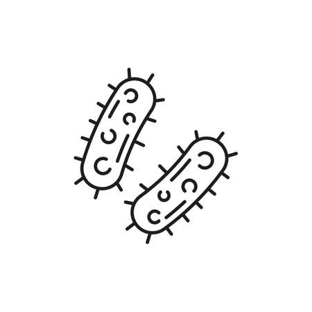 Virus infection bacteria, macro cell isolated outline icon. Vector clos up of microorganism, pathogen bacillus microscopic gene in stomach or intestines. Genome microscopic microbiology organismのイラスト素材