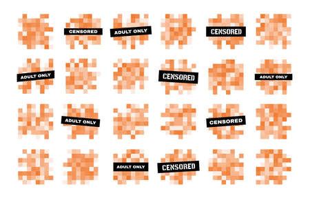 Censor mosaic pixel blur bars, censorship blurred nudity or adult content. Vector censored pixel mosaic signs set, censure pixelation effect for photo, app, tv and sensitive visual materialsのイラスト素材