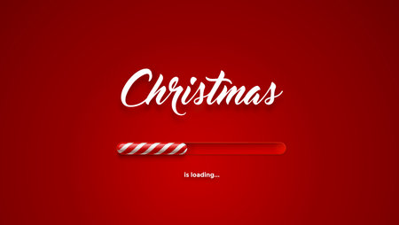 Christmas loading bar with candy cane, Xmas load or New Year countdown on vector red background. Winter holiday coming for Christmas greeting card or Xmas invitation and website downloadのイラスト素材