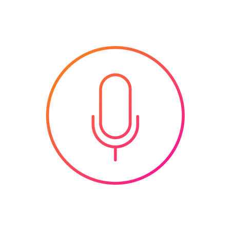 Microphone thin line icon, voice assistant and control sign isolated. Vector hi tech ai artificial intelligence speech recognition technology. Music and speech activation, sound on or off symbolのイラスト素材