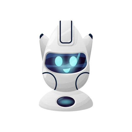 Artificial intelligence robot, friendly positive chatbot, ai helper isolated customer support service assistant. Vector online consultant, cyborg, futuristic sci-fi character with smiling faceのイラスト素材