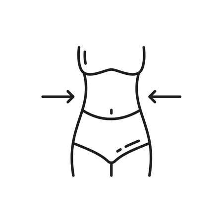 Slim woman waist outline icon, body exercise thin line sign. Diet nutrition outline vector icon. Healthy lifestyle pictogram, weight control minimalistic symbol or fitness workout contour signのイラスト素材