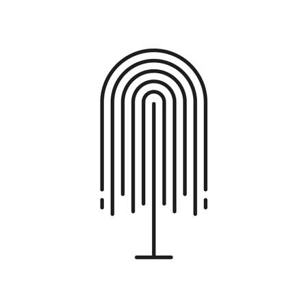 Vector exotic jungle tree with long brunches with leaves or roots hanging down isolated tropical plant thin line icon. Vector summer botany plant, outline forest or garden architecture decor elementのイラスト素材