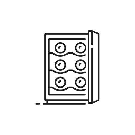 Freezer for refreshing drinks and beverages isolated outline icon. Vector l fridge showcase with door, modern shop refrigerator for bottles. Freeze in grocery store, supermarket or cafe, barのイラスト素材