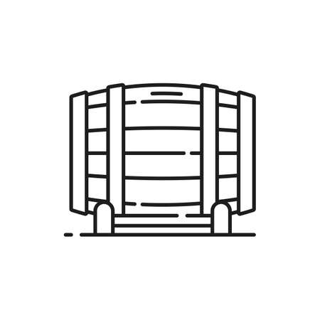 Barrel of German beer drinks, keg of wine isolated monochrome thin line icon. Vector tank with winery products, retro container on wood stand, oak cask. Barrel of Germany traditional alcohol drinksのイラスト素材