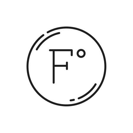 Meteorology symbol isolated fahrenheit sign in round circle. Vector fahrenheit temperature outline glyph thin line icon. Hot or cold temperature, travel, tourism, weather web site and apps designのイラスト素材
