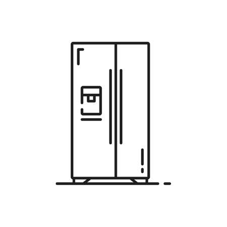 Refrigerator with side-by-side double door system isolated outline icon. Vector household appliance freezer, fridge showcase with two doors, industrial fridge. Kitchen home household equipmentのイラスト素材