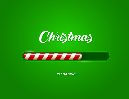 Christmas loading bar with candy cane red white striped ornament. Realistic vector countdown...