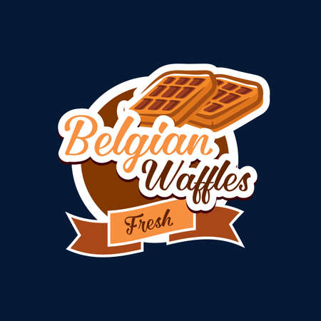 Belgian waffles vector icon of sweet food or pastry dessert design. Square sugar wafers of Belgium cuisine with golden crust, tasty snack or breakfast isolated symbol of bakery, pastry shop or cafeのイラスト素材
