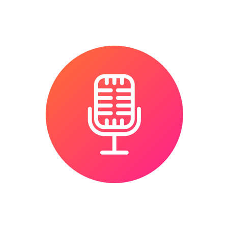 Microphone button, voice assistant, smart speaker isolated pink button. Vector hi tech artificial intelligence speech recognition technology, media recording. Home intelligent voice assistant, radioのイラスト素材