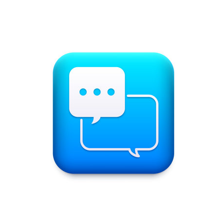 Chat messenger vector icon with blue speech bubbles or balloons and talk boxes. Mobile or web app isolated 3d button of communication application service element or gui widgetのイラスト素材