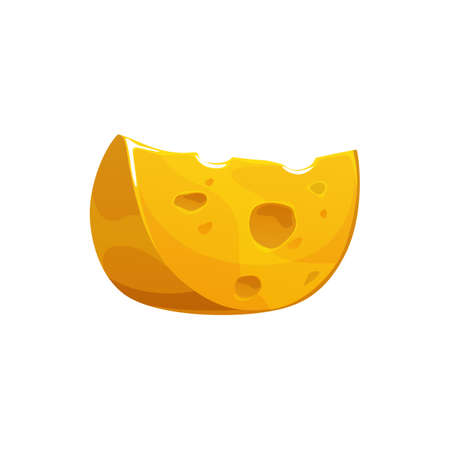 Cartoon maasdam, Dutch and Swiss cheese, isolated yellow slice of dairy product. Vector cut rounded piece with holes, food, grocery, dairy farm production made of milkのイラスト素材