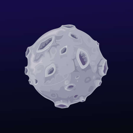 Galaxy space gray planet with craters. Vector sphere with volcanic potholed gray surface. Globe in alien universe, Ui game object, fantasy comet, meteor isolated astronomical object in deep cosmosのイラスト素材