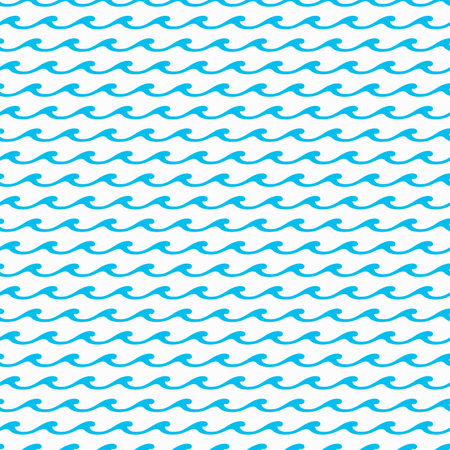 Blue sea waves seamless pattern of ocean water vector background. Abstract wavy ornament of summer marine nature with swirls of surf foam. Nautical backdrop of stormy water waves and ripplesのイラスト素材