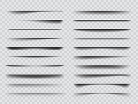 Realistic overlay transparent shadow effects. Isolated vector black or gray shade stripes with soft edges, mockup elements. Set of abstract panel or bar shadows 3d objectのイラスト素材