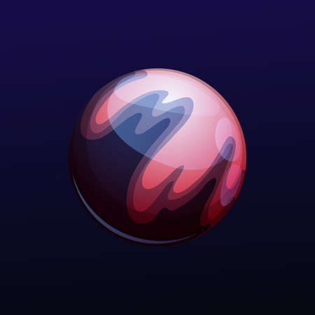 Dark mysterious glossy planet, fantastic vector comet. Fantasy Ui game object, galaxy meteor, space globe with pink and dark stains on surface, isolated sphere in universe, alien world single objectのイラスト素材