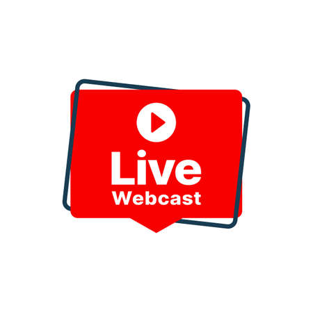 Live webcast or webinar icon of vector online education with red speech bubble and play button. Web seminar, virtual training course or video lesson isolated symbol, streaming media technology podcastのイラスト素材