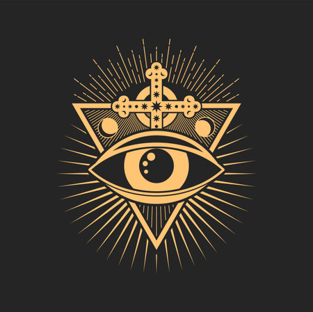 Prediction eye, tattoo occult and esoteric symbol. Vector tarot magic symbol, ancient Egypt amulet...