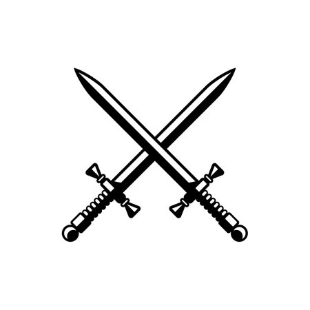 Heraldic crossed swords, royal coat of arms heraldry emblem. Isolated Medieval warrior swords arms symbolのイラスト素材