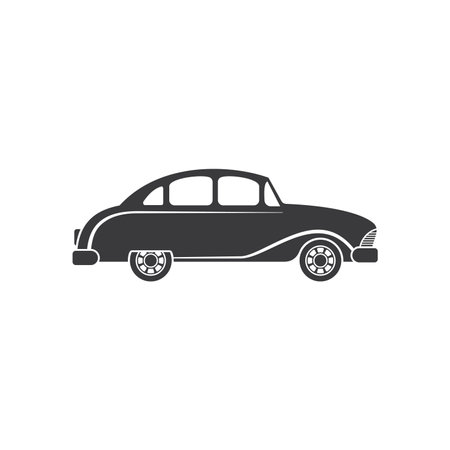 Retro car side view isolated monochrome icon. Vector vintage vehicle of 1950s, 1960s or 1970s, luxury old model. Fast transport, american or european automobile in black and white, taxi carのイラスト素材