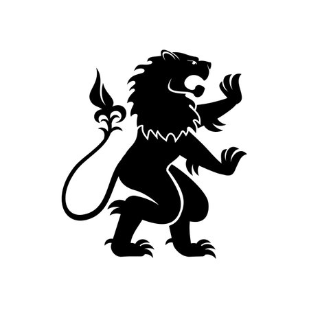Heraldic lion vector icon. Royal heraldry roaring lion on rears, gothic medieval symbolのイラスト素材