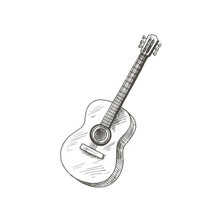 String guitar isolated vector musical instrument sketch. Vector stringed music instrument, retro guitarのイラスト素材