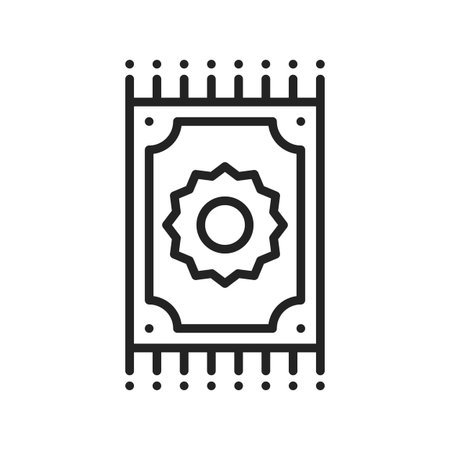 Muslim prayer carpet isolated namaz blanket outline icon. Vector islam prayer rug, turkish islamic mat salat worship pilgrimage blanket, home carpet linear sign. Sajadah Ramadan Kareem holiday itemのイラスト素材