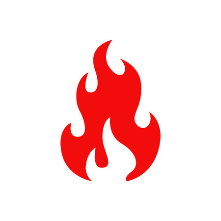 Fire with long waving tongues, red campfire isolated vector icon. Torch flame, burning bonfire blaze symbol. Glowing flare cartoon ignition fire signのイラスト素材