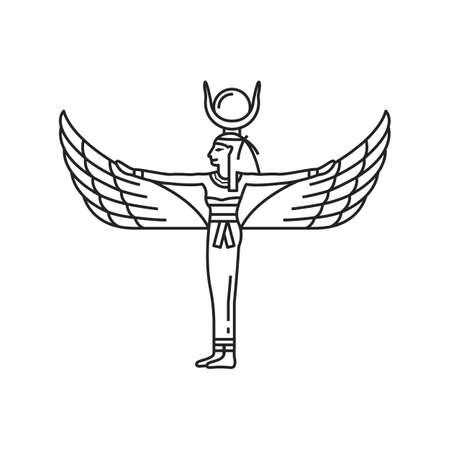 Egypt god Hathor, goddess of ancient Egyptian religion, vector line icon. Hathor, Goddess of joy in ancient Egypt, mythology culture and sacred religion outline symbolのイラスト素材