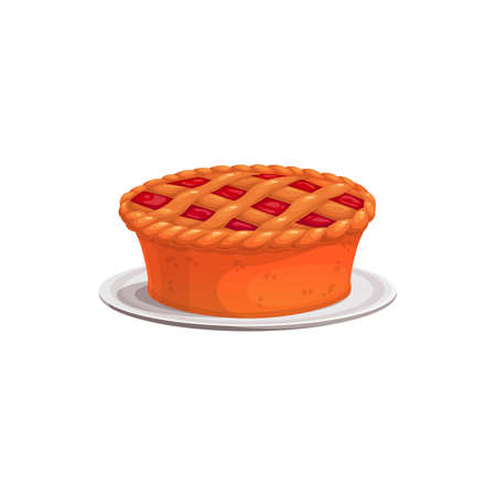Pumpkin pie vector icon isolated on white background. Traditional bakery for Thanksgiving day celebration. Baked cake with jam cartoon element for designのイラスト素材