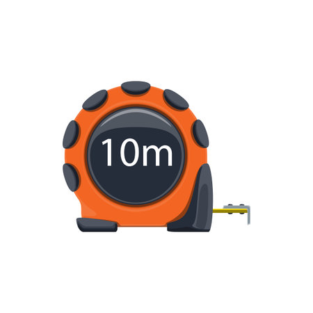 Measure tape or ruler tool, construction, carpentry and engineering measure equipment, vector. Self retracting measure tape, handicraft work tool, flat iconのイラスト素材