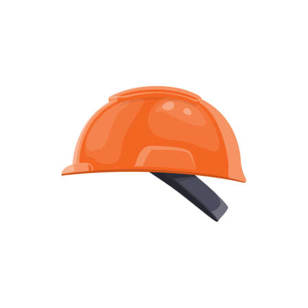 Hard hat, construction and building works safety equipment, vector flat icon. Orange hardhat helmet or bump cap, constructor or builder worker protection headwear itemのイラスト素材