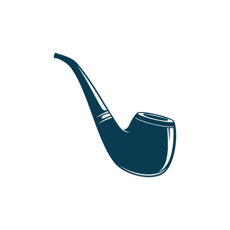 Billiard tobacco pipe isolated monochrome icon. Vector tobacco-pipe with powder and long handle. Retro pipe to smoke tobacco, detective smoking accessory, chamber with mouthpiece bit, smoking toolのイラスト素材