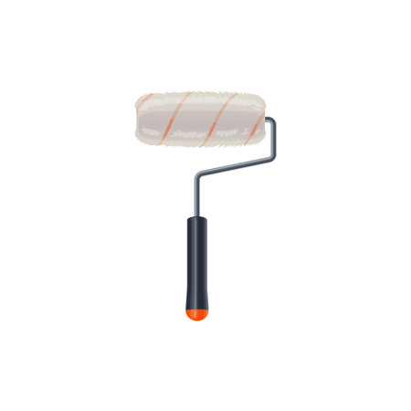 Roller for paint and interior finishing work tool, vector flat icon. Interior remodeling, renovation and repair roller, painting, gluing or varnish finishing roll toolのイラスト素材