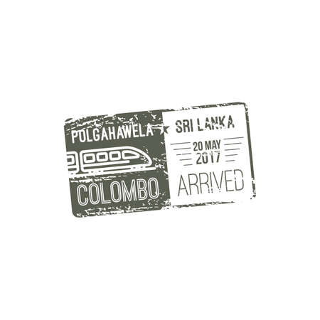 Polgahawela to Colombo train ticket, arrival to Sri Lanka isolated stamp. Vector grunge visa templateのイラスト素材