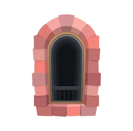 Cartoon medieval castle prison window. Arabic jail exterior window. Medieval palace or castle prison...