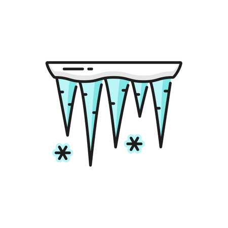Weather forecast color outline icon of snow icicle, vector line pictogram. Weather forecast icon for app and web widget temperature and climate meteorologyのイラスト素材