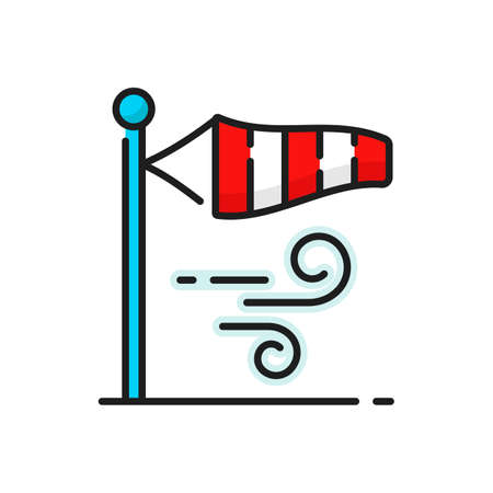 Weather forecast color outline icon of wind direction flag, vector pictogram. Weather forecast of storm, tornado or hurricane wind, temperature and meteorology symbolのイラスト素材